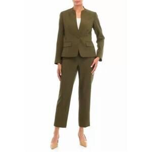 NEW LE SUIT stand-up collar blazer and elastic back pants set in hunter